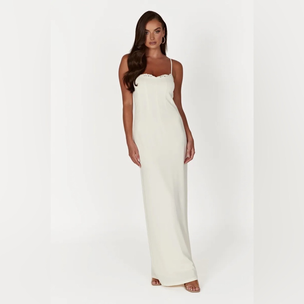 MESHKI Amorette Lace Trim Maxi Dress in Bone Size Medium - Picture 4 of 16